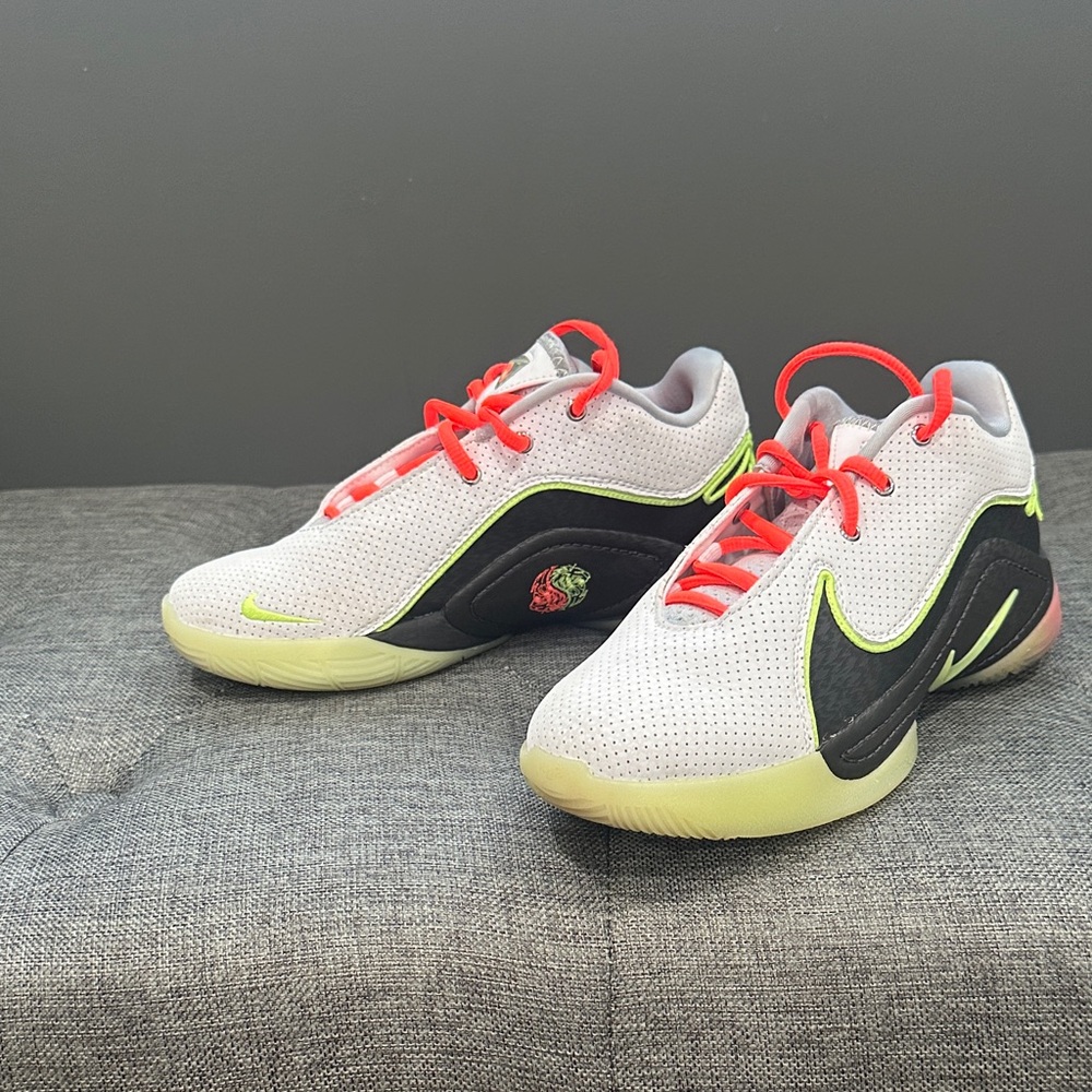 Nike Kids' LeBron 22 White and Black Sneakers with Neon Red and Yellow